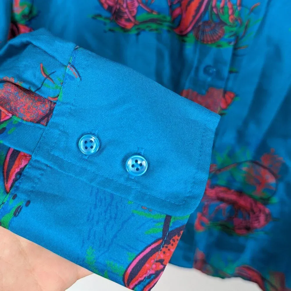 J.Crew | Blue Lobster Print Silk Button Down Shirt Size 2